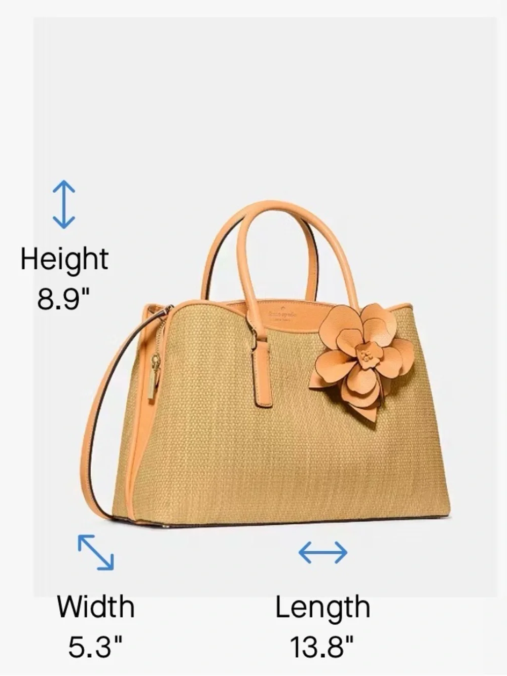 Kate Spade Thompson Street Straw Satchel Bag With Charm Desert Sun Orange Tan